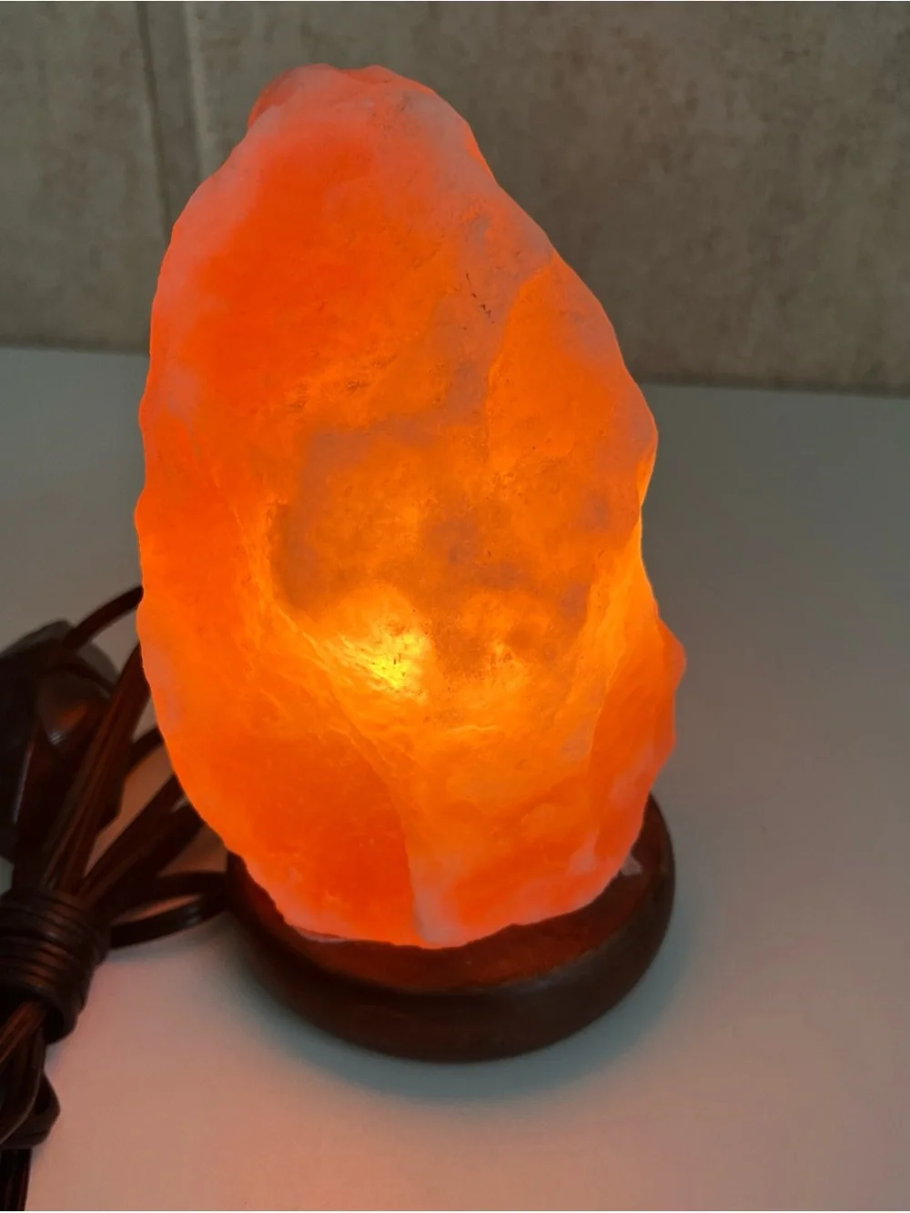 Himalayan Salt Lamp Pink Crystal Rock On Wooden Base Dimmable Switch 7” 3 Pound